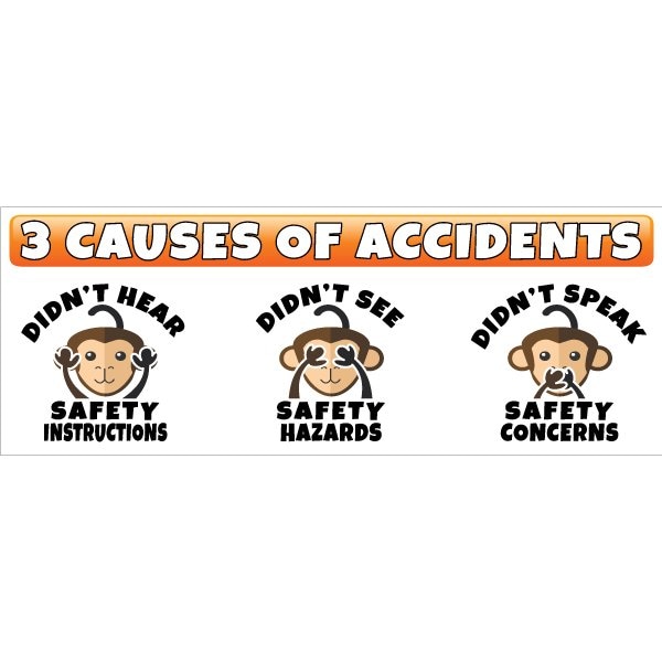 Safety Banner, 13 oz., 3 ft.x8 ft., 3 Causes