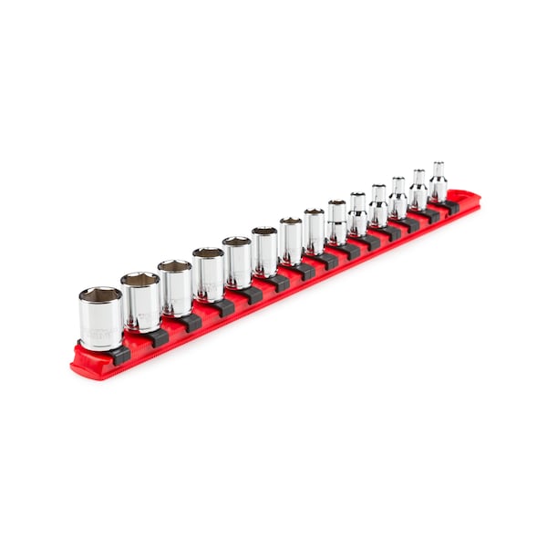 1/4 Inch Drive 6-Point Socket Set with Rail, 14-Piece (4-15 mm)