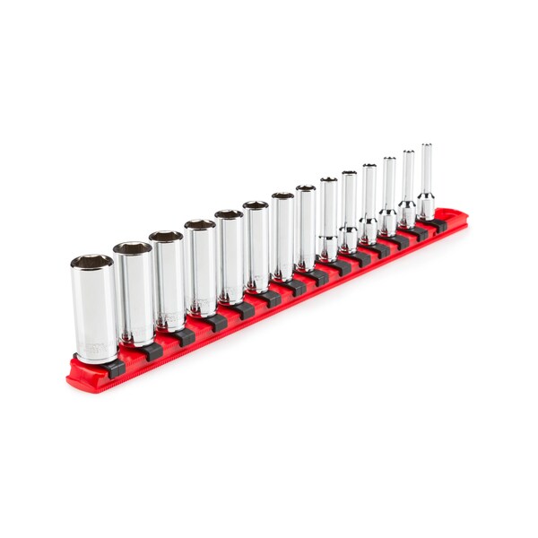 1/4 Inch Drive Deep 6-Point Socket Set with Rail, 14-Piece (4-15 mm)
