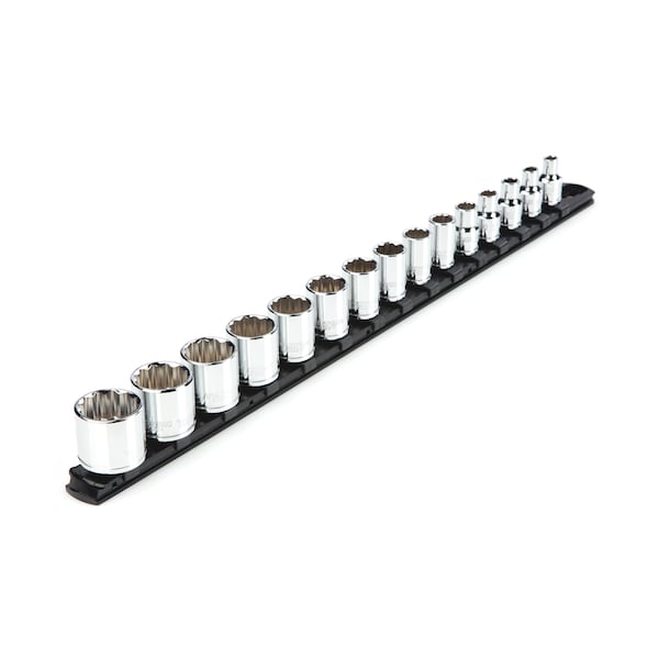3/8 Inch Drive 12-Point Socket Set with Rail, 15-Piece (1/4-1 in.)