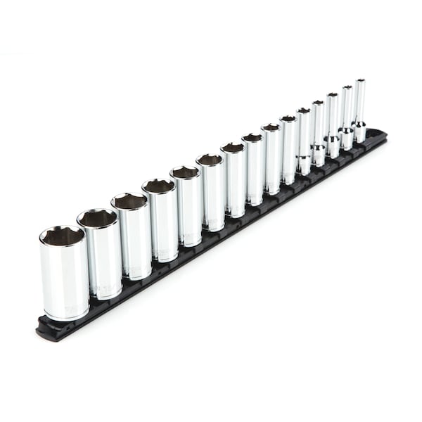 3/8 Inch Drive Deep 6-Point Socket Set with Rail, 15-Piece (1/4-1 in.)