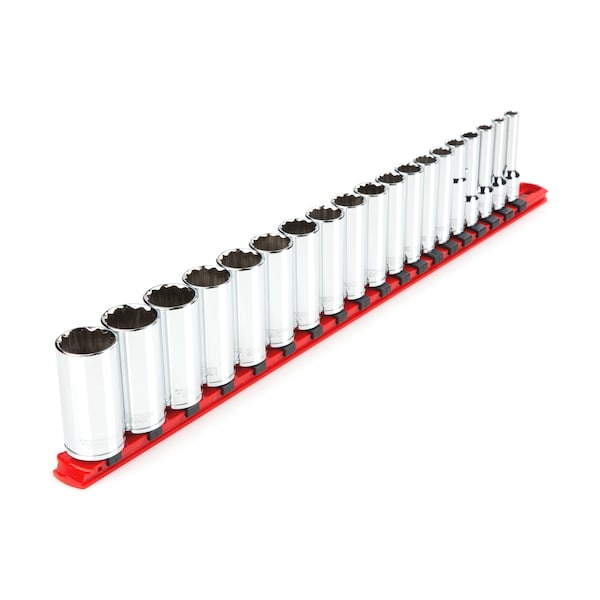 3/8 Inch Drive Deep 12-Point Socket Set with Rail, 19-Piece (6-24 mm)