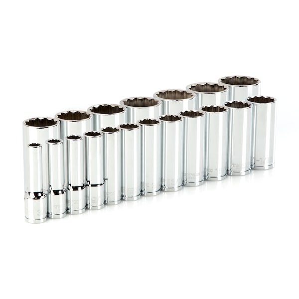 1/2 Inch Drive Deep 12-Point Socket Set, 19-Piece (3/8 - 1-1/2 in.)