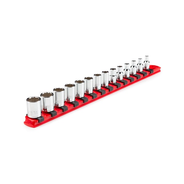 1/4 Inch Drive 12-Point Socket Set with Rail, 14-Piece (4-15 mm)