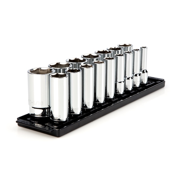 1/2 Inch Drive Deep 6-Point Socket Set with Rails, 16-Piece (3/8-1-5/16 in.)