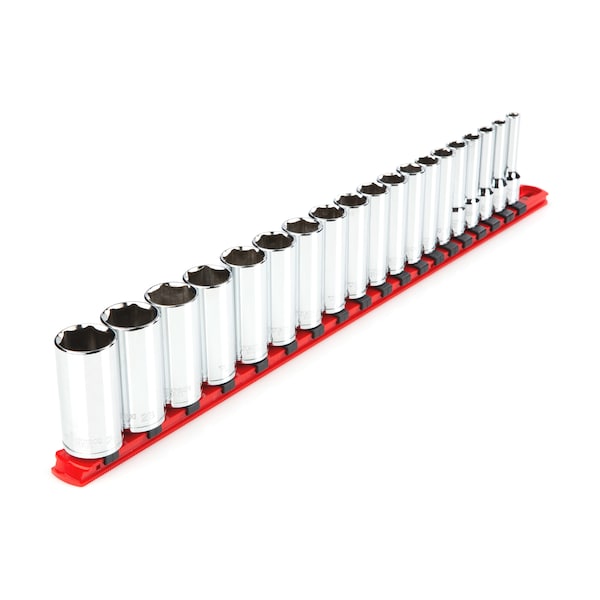 3/8 Inch Drive Deep 6-Point Socket Set with Rail, 19-Piece (6-24 mm)