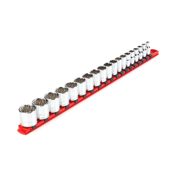 3/8 Inch Drive 12-Point Socket Set with Rail, 19-Piece (6-24 mm)
