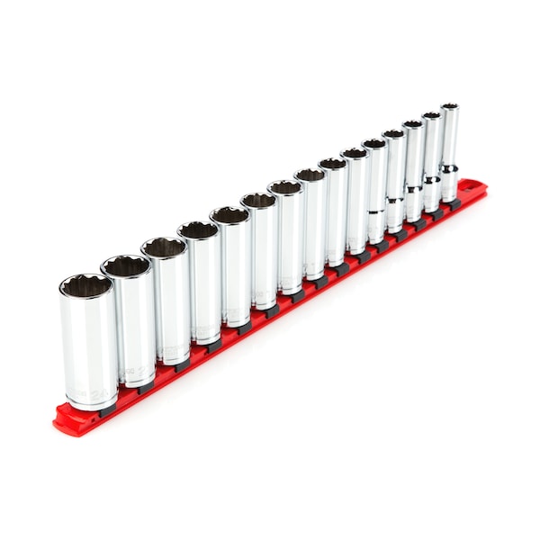 1/2 Inch Drive Deep 12-Point Socket Set with Rail, 15-Piece (10-24 mm)