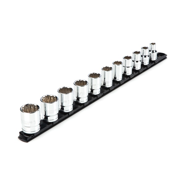 1/2 Inch Drive 12-Point Socket Set with Rail, 11-Piece (3/8-1 in.)
