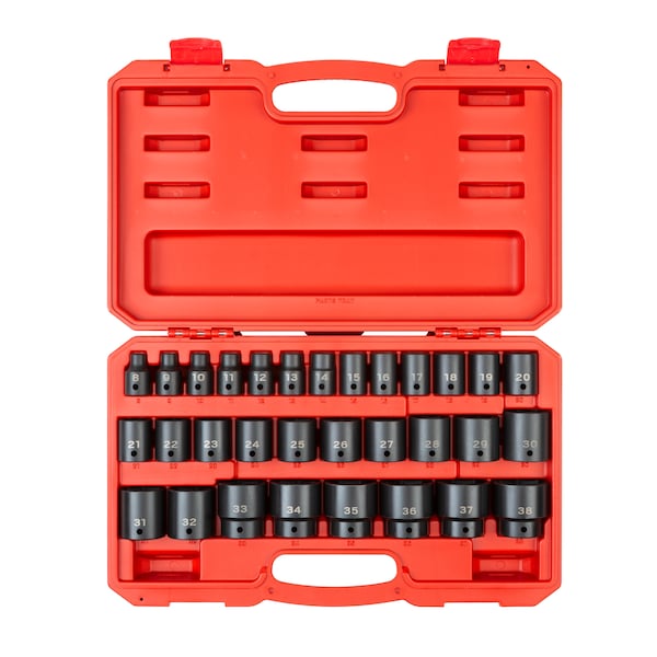 1/2 Inch Drive 6-Point Impact Socket Set, 31-Piece (8-38 mm)