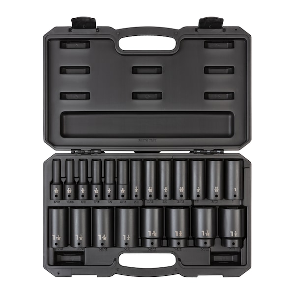 1/2 Inch Drive Deep 6-Point Impact Socket Set, 21-Piece (5/16 - 1-1/2 in.)