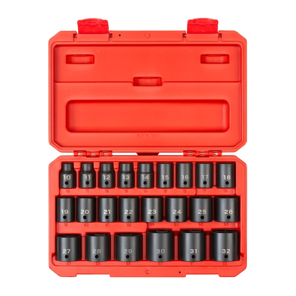 1/2 Inch Drive 6-Point Impact Socket Set, 23-Piece (10-32 mm)