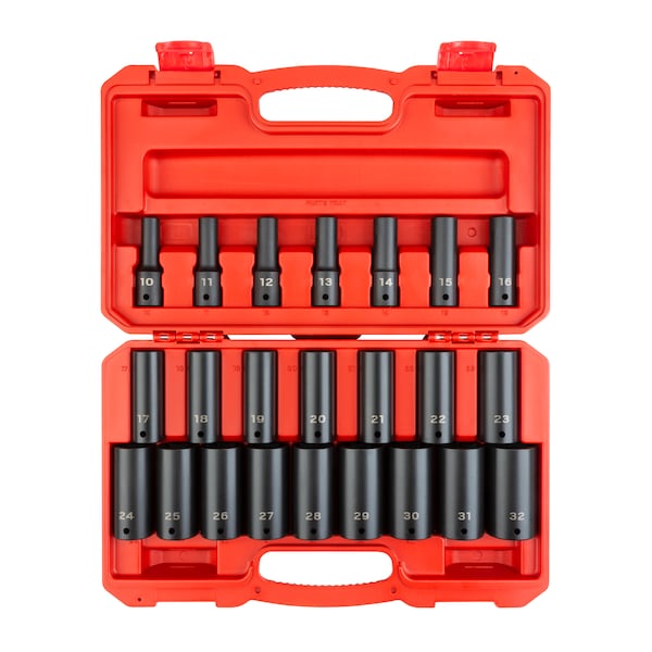 1/2 Inch Drive Deep 6-Point Impact Socket Set, 23-Piece (10-32 mm)