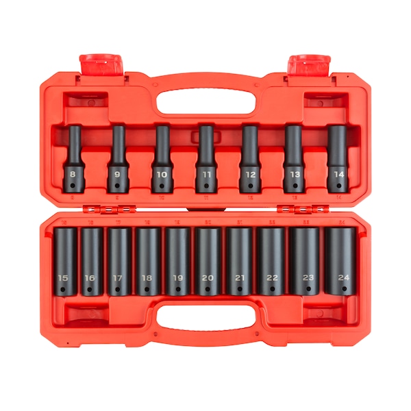 1/2 Inch Drive Deep 6-Point Impact Socket Set, 17-Piece (8-24 mm)