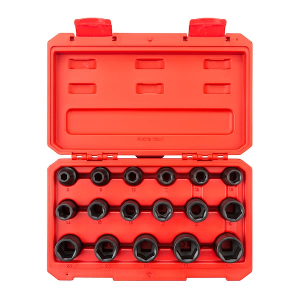 1/2 Inch Drive 6-Point Impact Socket Set, 17-Piece (8-24 mm)