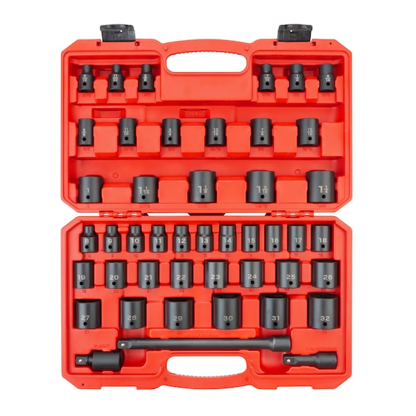 1/2 Inch Drive 6-Point Impact Socket Set, 45-Piece (5/16 - 1-1/4 in., 8-32 mm)