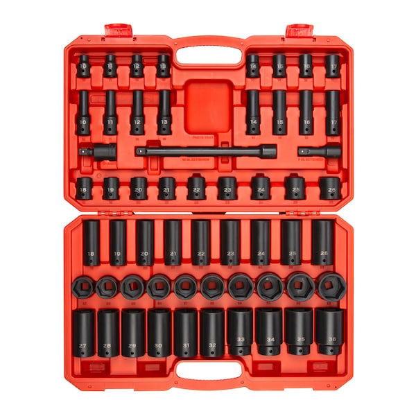 1/2 Inch Drive 6-Point Impact Socket Set, 57-Piece (10-36 mm)