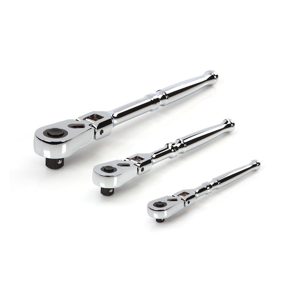 1/4, 3/8, 1/2 Inch Drive Flex Head Quick-Release Ratchet Set, 3-Piece (6, 8, 10-1/2 in.)