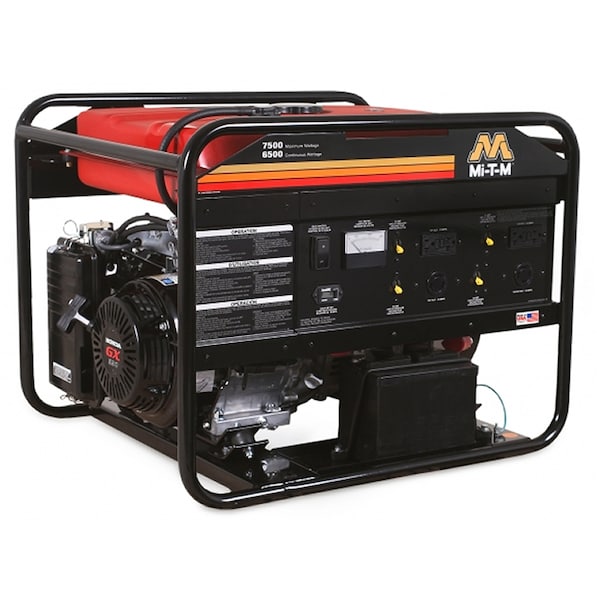 Portable Generator, Gasoline, 6,500 W Rated, 7,500 W Surge, Electric Start, 120/240V AC, 62.5/31.3 A
