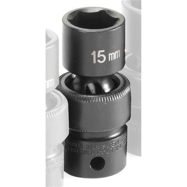 3/8" Drive, 15mm Size, Metric Socket, 6 Points, 15mm, 3/8"D, Impact, Univ 6pt.