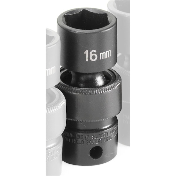 3/8" Drive, 16mm Size, Metric Socket, 6 Points, 16mm, 3/8"D, Impact, Univ 6pt.