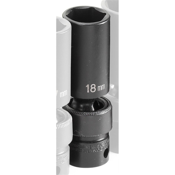 3/8" Drive, 18mm Metric Socket, 6 Points, 3/8"Dx18mm, D Univ