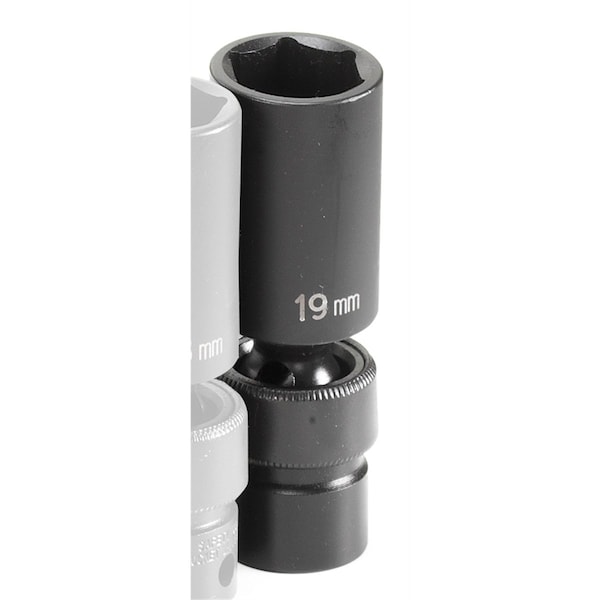 3/8" Drive, 19mm Size, Metric Socket, 6 Points, 19mm, 3/8"D, Impact, 6pt., D, Blk