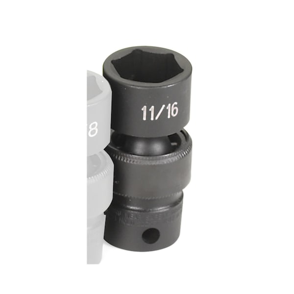 3/8" Drive, 11/16 Size, SAE Socket, 6 Points, 11/16", 3/8"D, Univ 6pt.