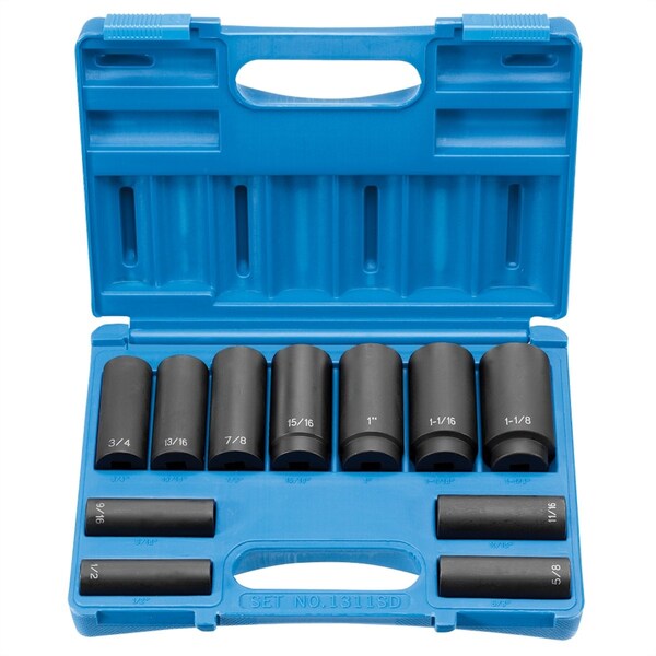1/2" Drive D Socket Set, 11 pcs