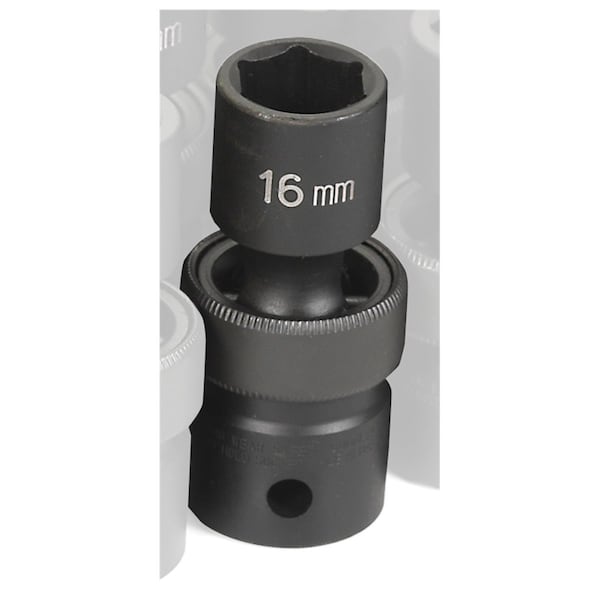 1/2" Drive, 16mm Size, Metric Socket, 6 Points, 16mm, 1/2"D, Impact, Univ 6pt.