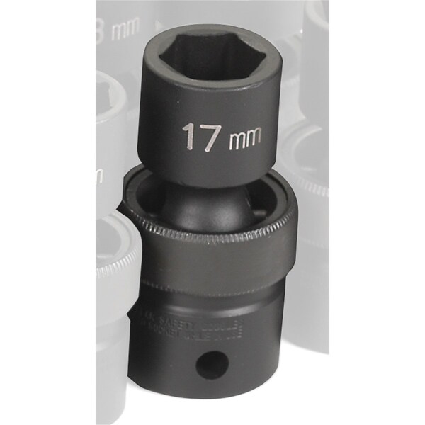 1/2" Drive, 17mm Size, Metric Socket, 6 Points, 17mm, 1/2"D, Impact, Univ 6pt.