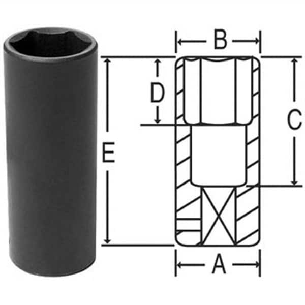 Deep Socket 1/2" Drive x 21mm, 3.07" Length, Chrome plated