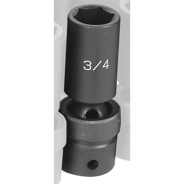 1/2" Drive, 3/4" Size, SAE Socket, 6 Points, 3/4", 1/2"D, 6pt., D, Black