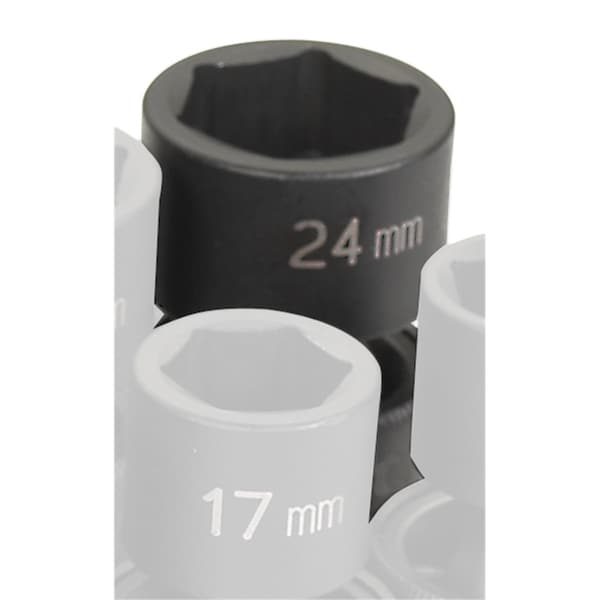 1/2" Drive, 24mm Size, Metric Socket, 6 Points, 24mm, 1/2"D, Impact, Universal, 6pt.