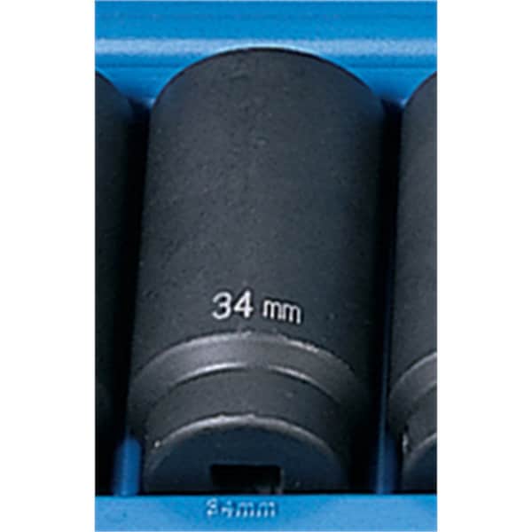 1/2" Drive, 34mm Size, Metric Socket, 6 Points, 34mm, 1/2"D, Impact, 6pt., D