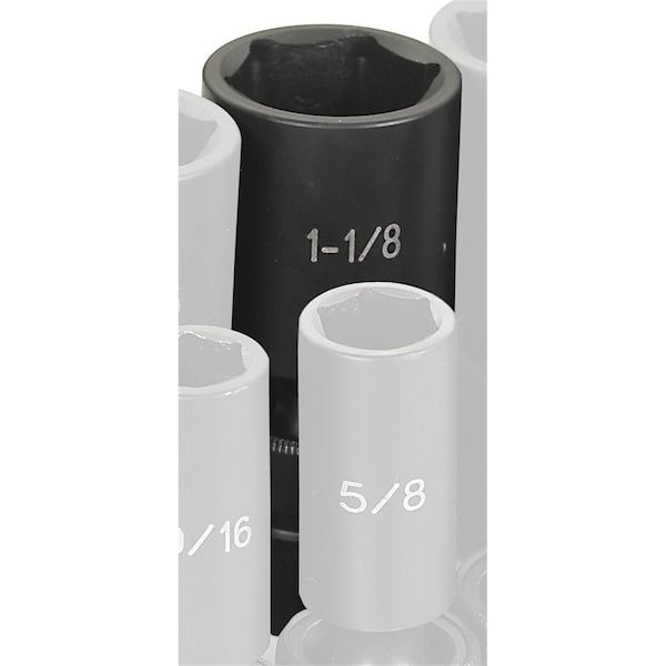 1/2" Drive, 1-1/8" Size, SAE Socket, 6 Points, 1-1/8", 1/2"D, 6pt., D
