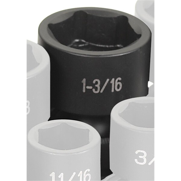 1/2" Drive, 1-3/16 Size, SAE Socket, 6 Points, 1-3/16", 1/2"D, Univ 6pt.