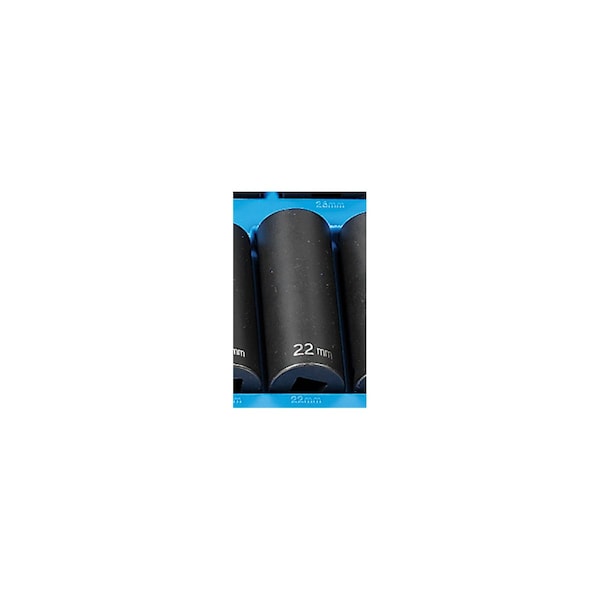 1/2" Drive, 22mm Size, Metric Socket, 12 Points, 22mm, 1/2"D, Impact, 12pt., D