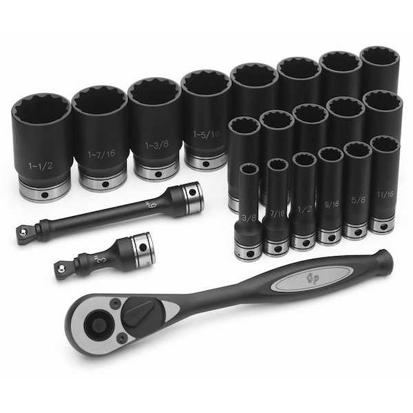 1/2 in Drive, Duo-Socket, 29 pcs, Duo-1/2 inD, Metric, 29pc