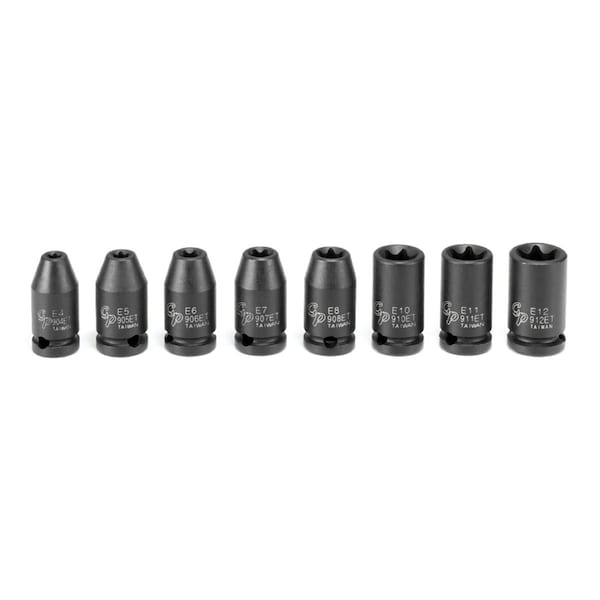 1/4" Drive Impact Socket, 1/4"D, External Torx, 8pcs., SAE, Chrome plated, 0.98" L