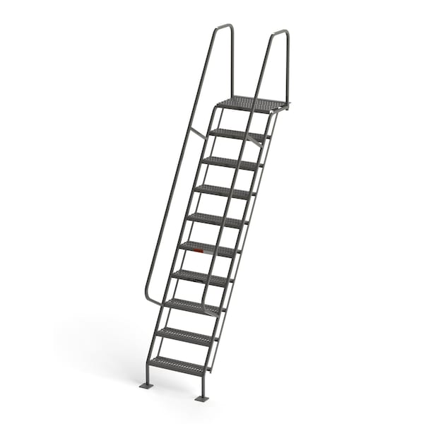 130" Overall H, All-Welded Access Stairway, 10 Steps, 300 lb. Load Capacity