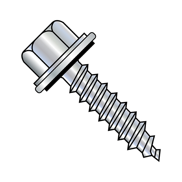 #9-15 x 1-1/2 in Hex Hex Machine Screw, Plain Steel, 2000 PK