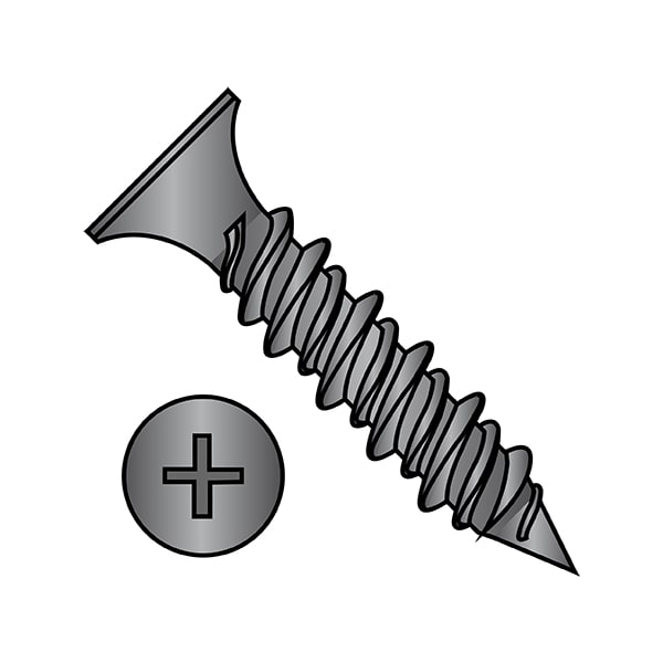 Drywall Screw, #6 x 1 in, Steel, Flat Head Phillips Drive, 10000 PK