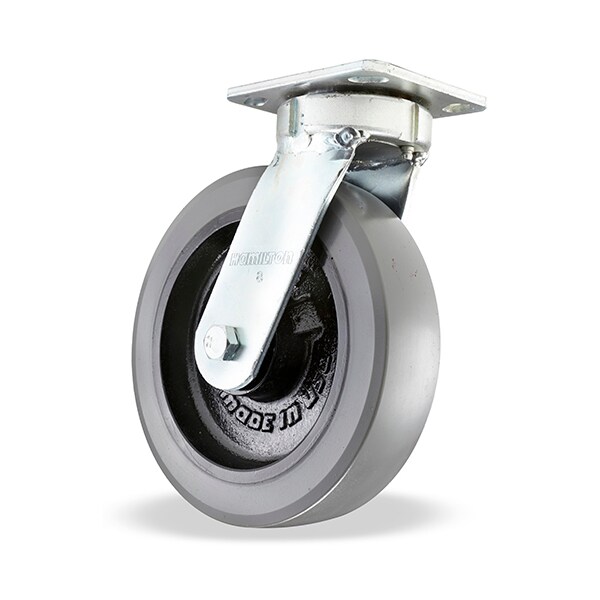 Standard Duty Kingpinless Caster, 8" x 2" Dura-Glide Polyurethane (95A) on Cast Iron Wheels