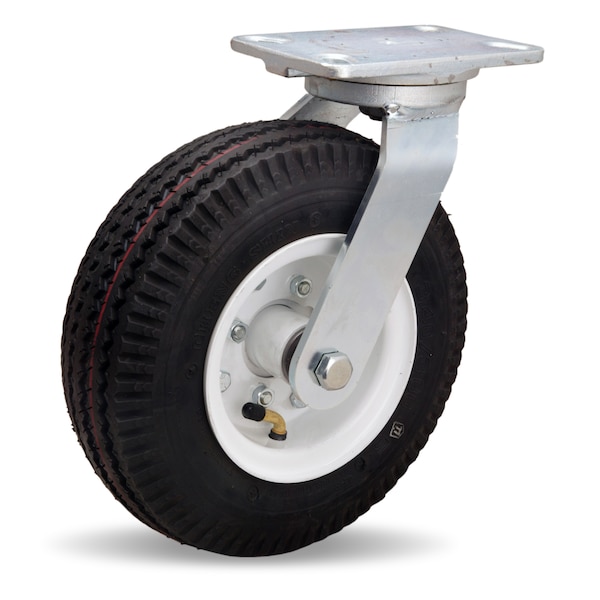 Zinc Plated Cush-N-Aire Swivel Caster, 10" Pneumatic Air-Filled Tire, 3/4" Precision Tapered Bearing