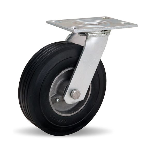 Dual Wheel Cush-N-Tuf Swivel Caster, 8" Semi-Pneumatic Tire, 3/4" Straight Roller Bearing