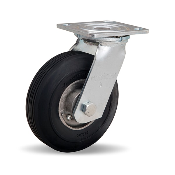 Dual Wheel Cush-N-Tuf Swivel Caster, 6" Semi-Pneumatic Tire, 3/4" Straight Roller Bearing