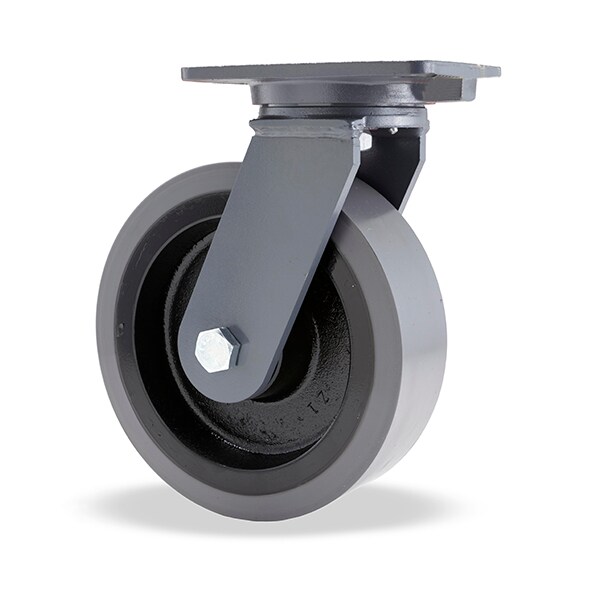 Champion Swivel Caster, 12" x 3" DuraGlide 1" thick Polyurethane (95A) on Cast Iron Wheel