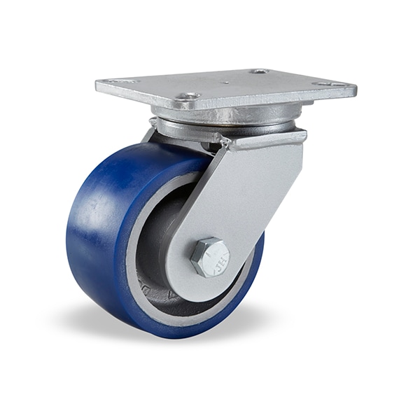 Champion Swivel Caster, 6" x 3" Ergo-Glide Polyurethane (85A) on Cast Iron Wheel