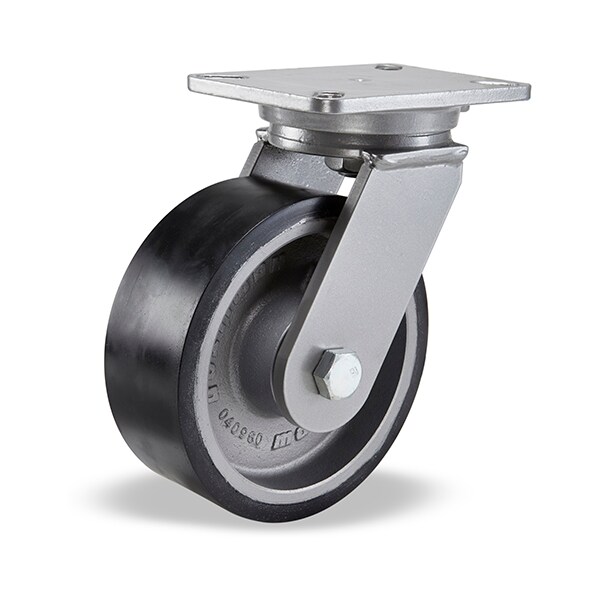 Champion Swivel Caster, 8" x 3" Duralast XC Polyurethane (70D) on Cast Iron Wheel